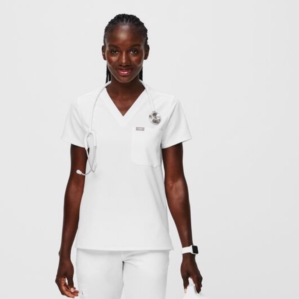 Figs Optic White One-Pocket Scrub Top